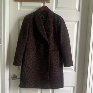 Ann Taylor XSP Leopard Print Wool Coat dark brown
